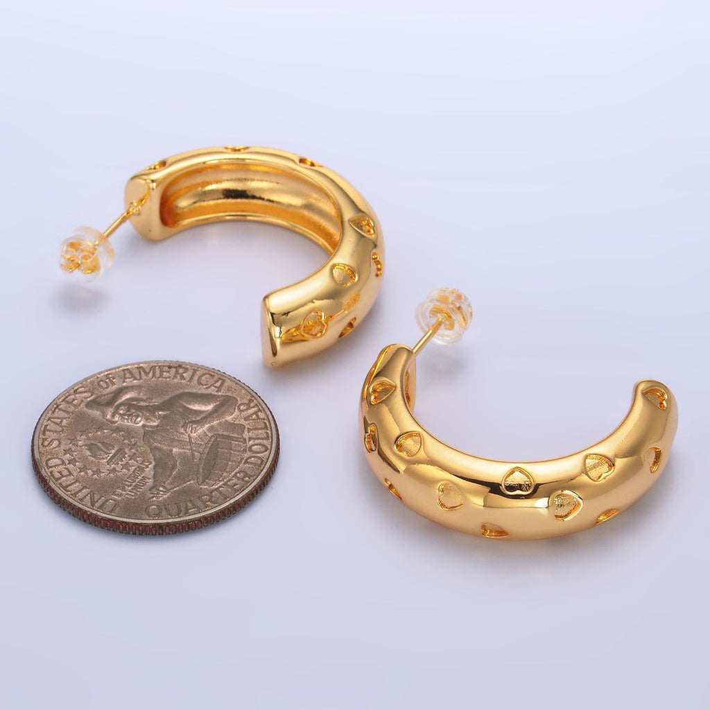 24K Gold plated 30mm Heart C-Shaped Hoop Earrings | AB683