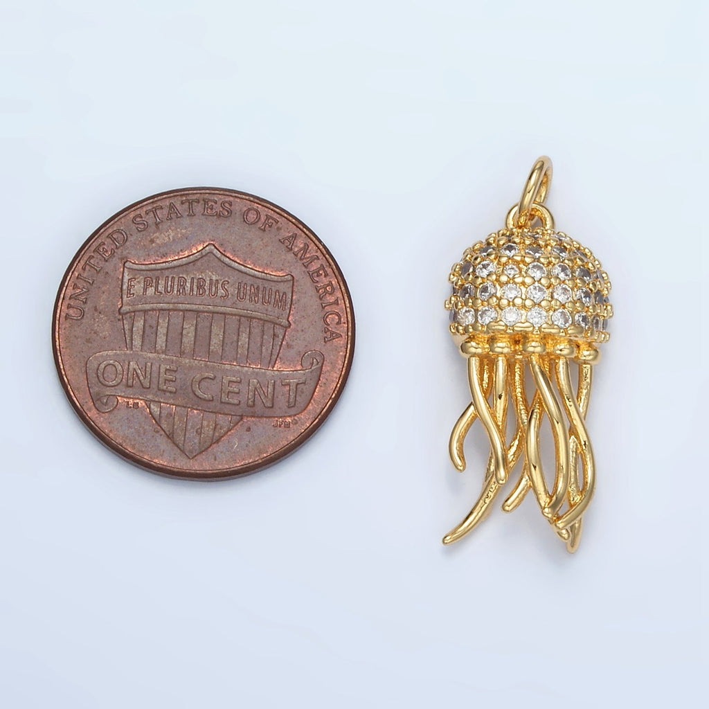 24K Gold plated Jellyfish Micro Paved CZ Charm in Gold & Silver | AG863