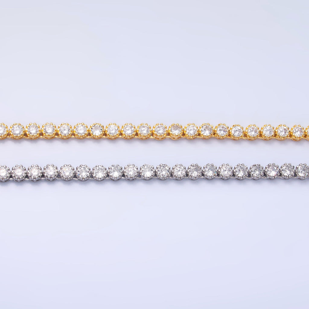 24K Gold plated Round CZ Encapsulate Tennis Chain 16 Inch Necklace in Gold & Silver | WA-3025 WA-3026