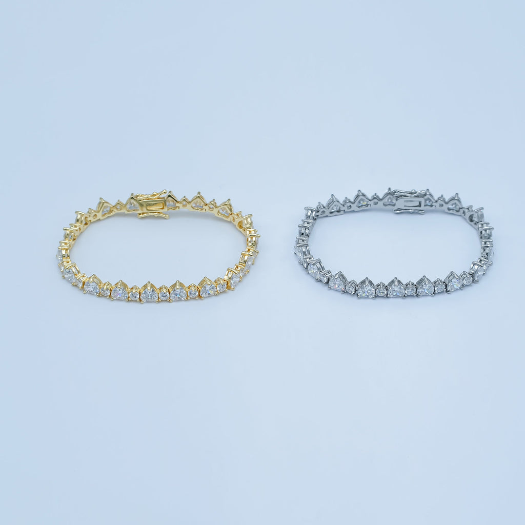 24K Gold plated Heart CZ Tennis Chain 7 Inch Bracelet in Gold & Silver | WA-2859 WA-2860