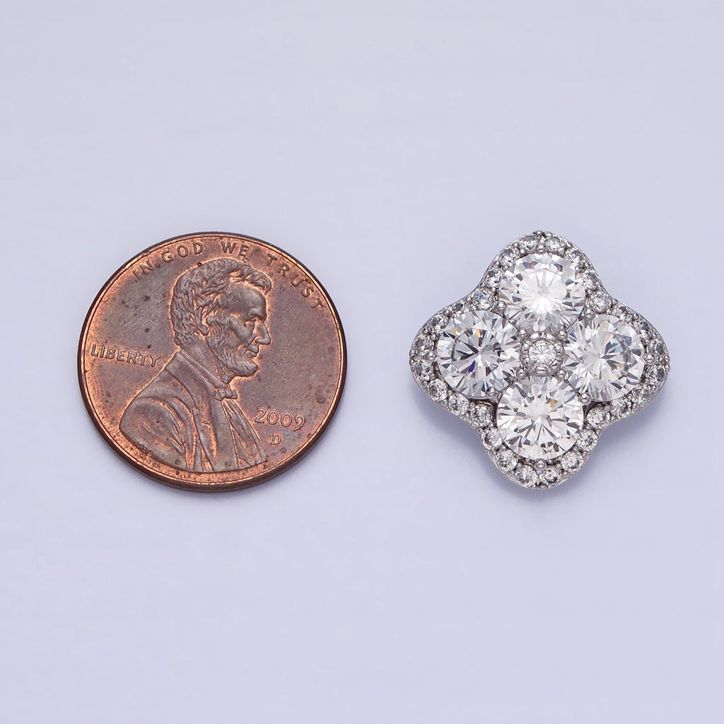 Mini Clover Charm Micro Pave Silver Four Leaf Pendant Minimalist Jewelry AA250 - DLUXCA