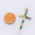 24K Gold plated Cross charm Colorful Cz Pendant for Necklace Earring Religious Jewelry Making Supply N-1450