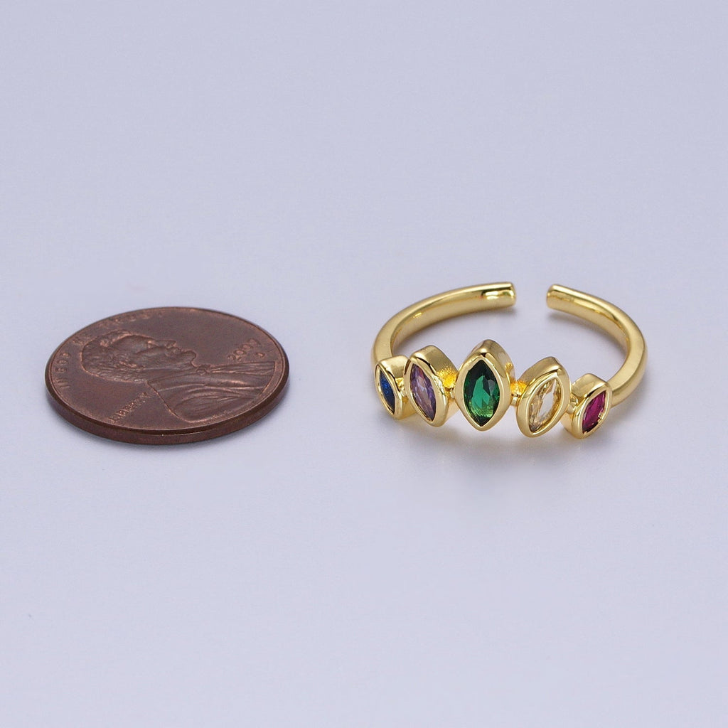 Gold plated Rainbow Multicolor Marquise CZ Adjustable Ring | Y454 - DLUXCA