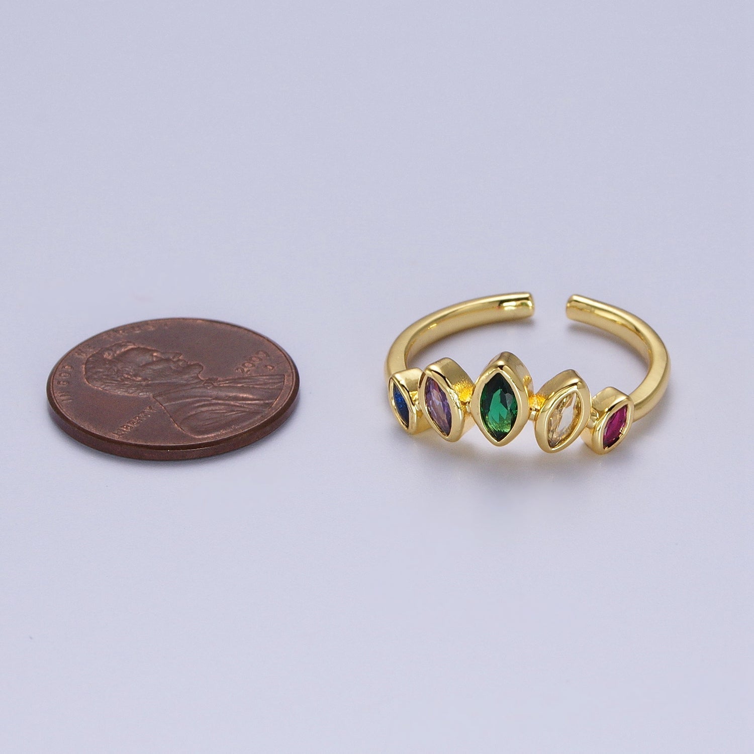 Gold plated Rainbow Multicolor Marquise CZ Adjustable Ring | Y454 - DLUXCA