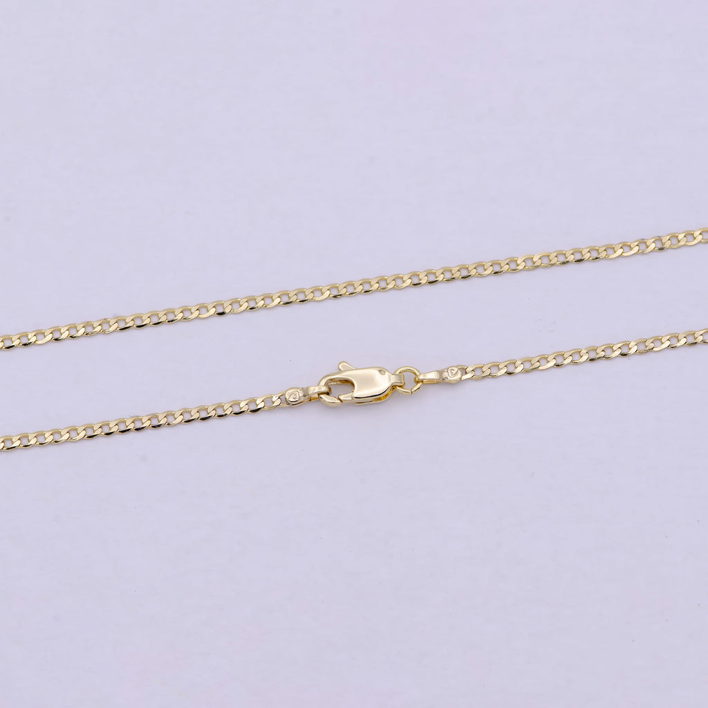 17.5 Inch Curb Finished Chain, Dainty 2mm 14K Gold plated Necklace with Lobster Clasps | WA-623