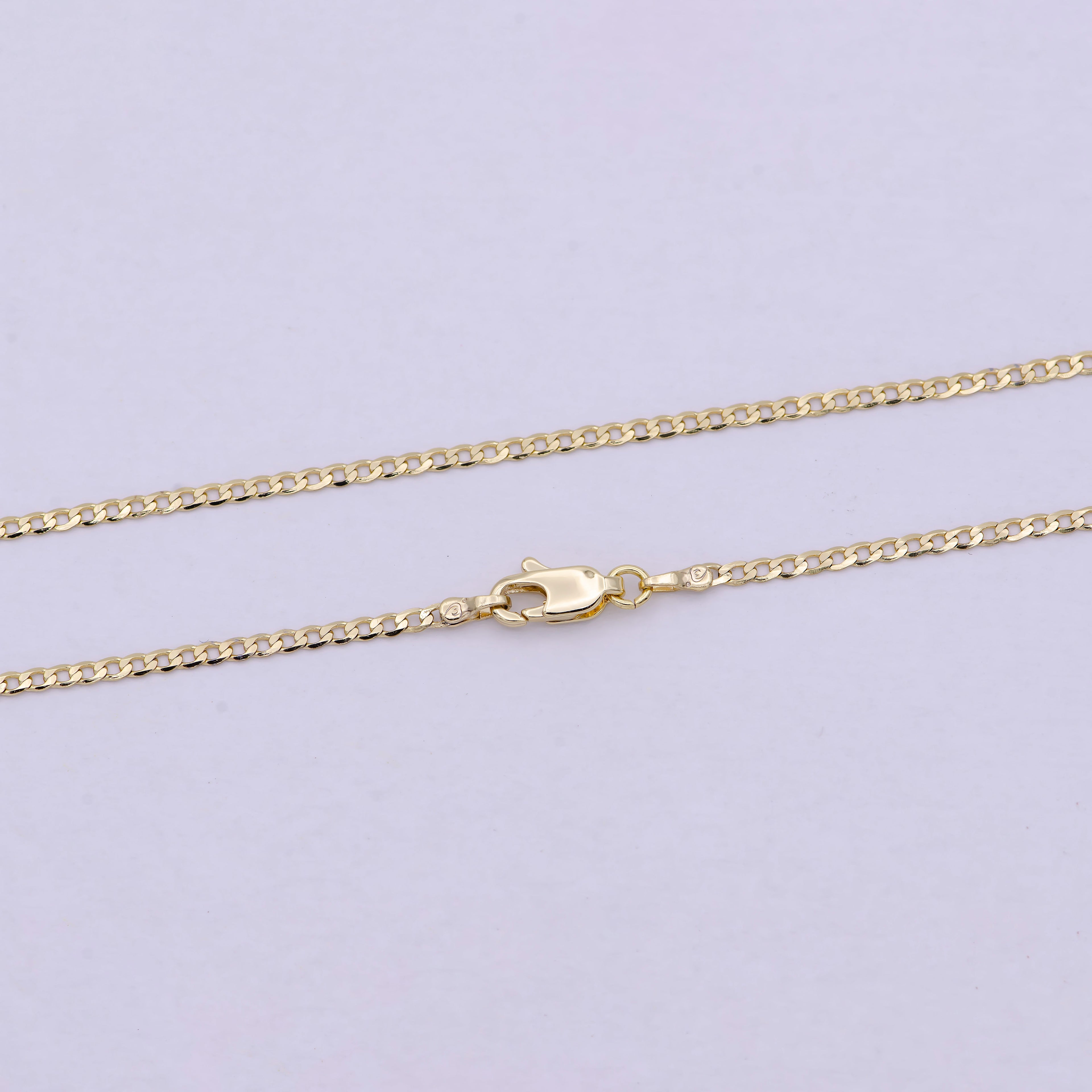 17.5 Inch Curb Finished Chain, Dainty 2mm 14K Gold plated Necklace with Lobster Clasps | WA-623