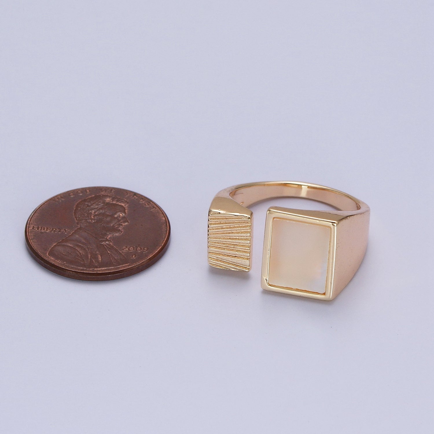16K Gold plated Double Square Rectangular Textured Pearl Ring O-240