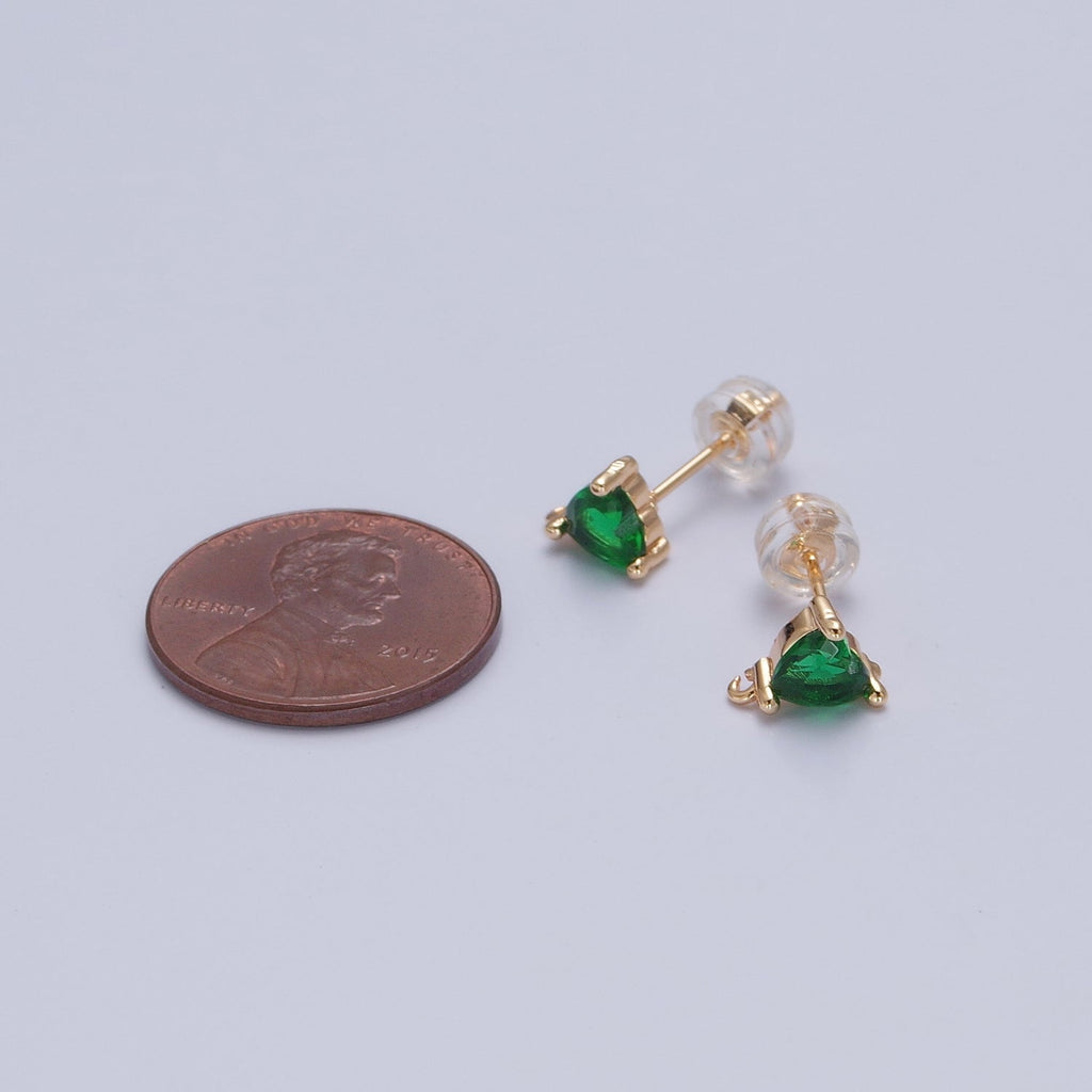 16K Gold plated Green Heart Cubic Zirconia Studs Open Loop Drops Earrings Supply | L735 - DLUXCA