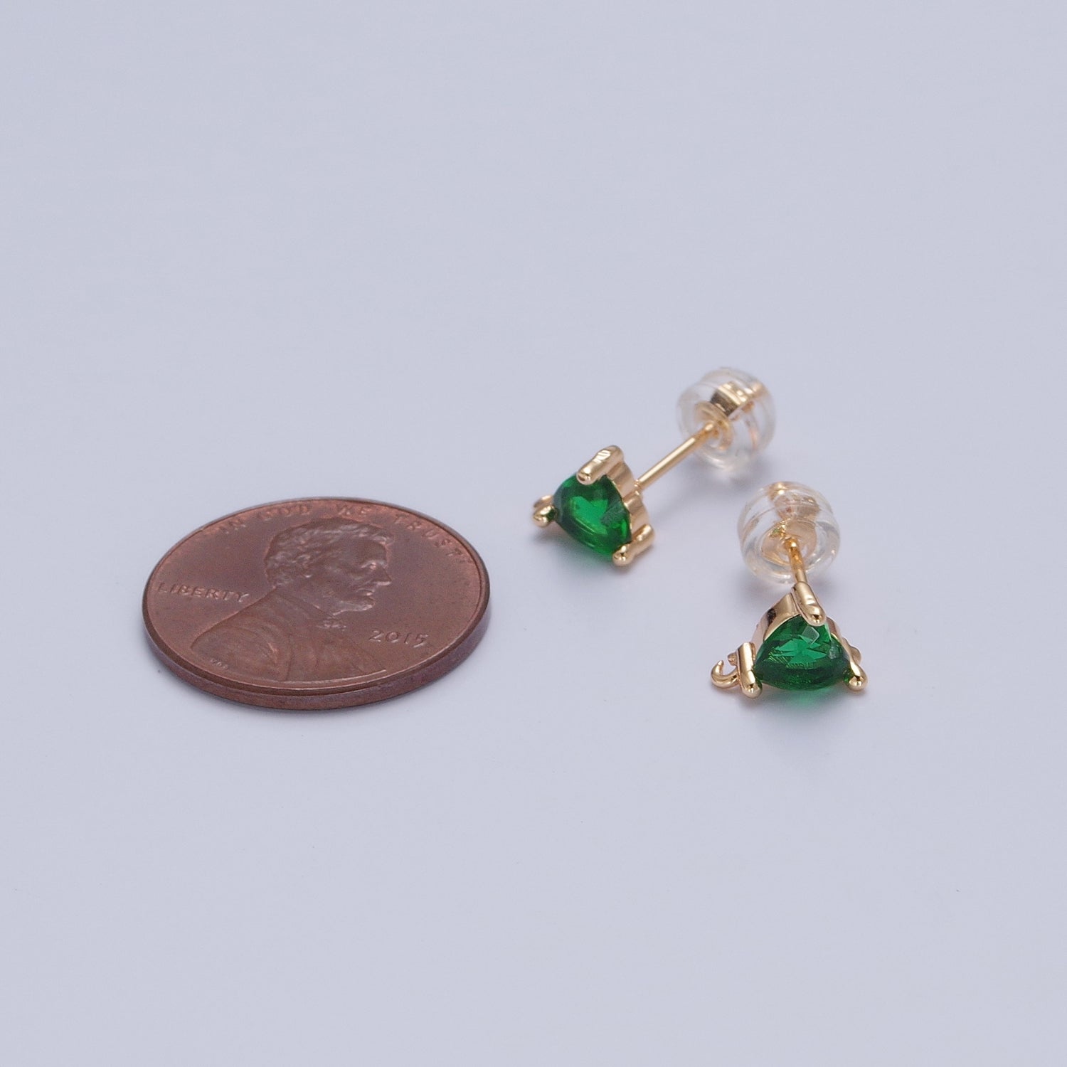 16K Gold plated Green Heart Cubic Zirconia Studs Open Loop Drops Earrings Supply | L735 - DLUXCA