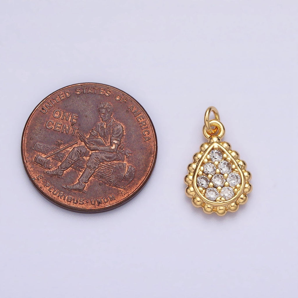 Gold, Silver Beaded Clear Micro Paved Teardrop Add-On Charm | AC615 AC616