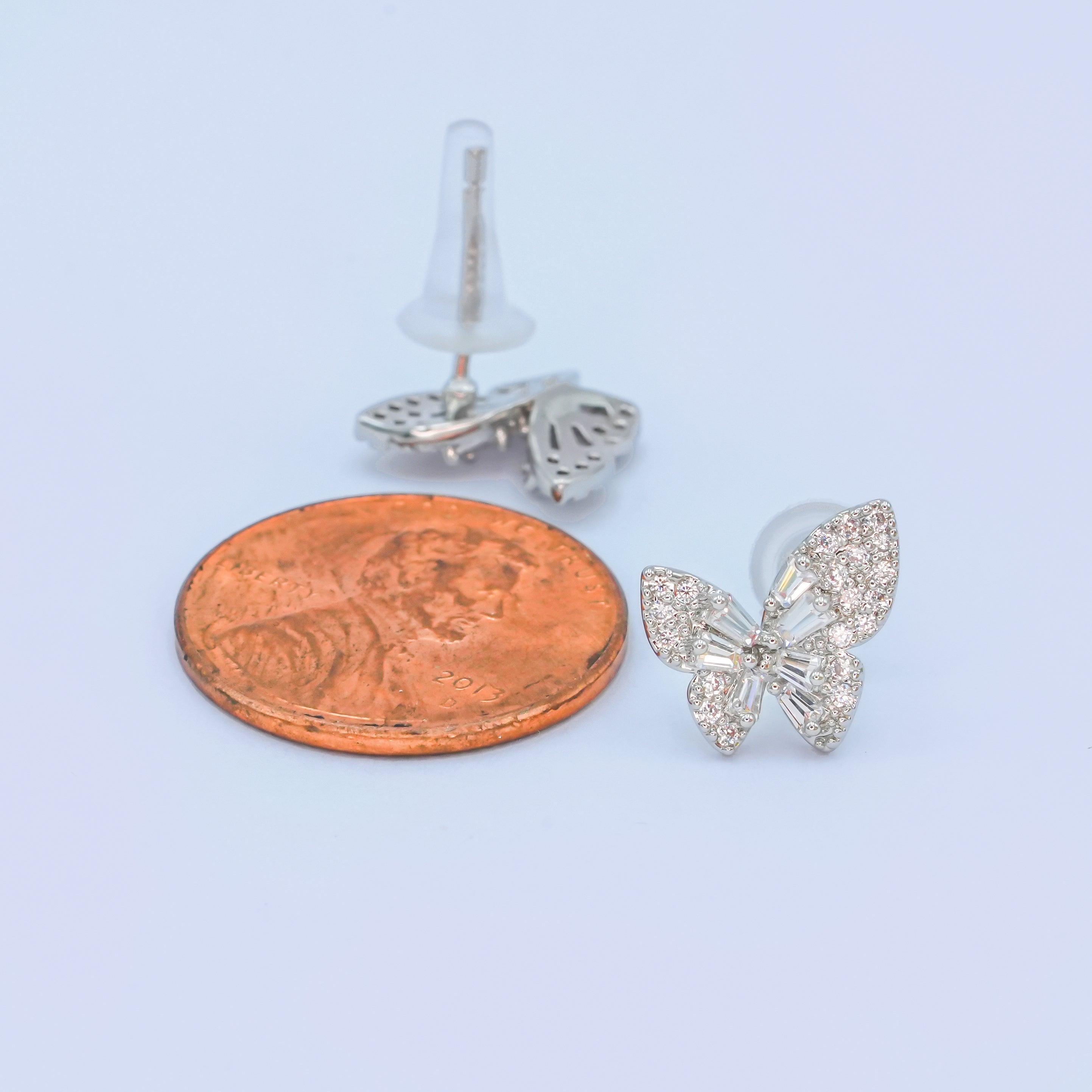 24K Gold Plated Baguette Micro Paved CZ Butterfly Stud Earrings Set in Gold & Silver | AB200 AB221