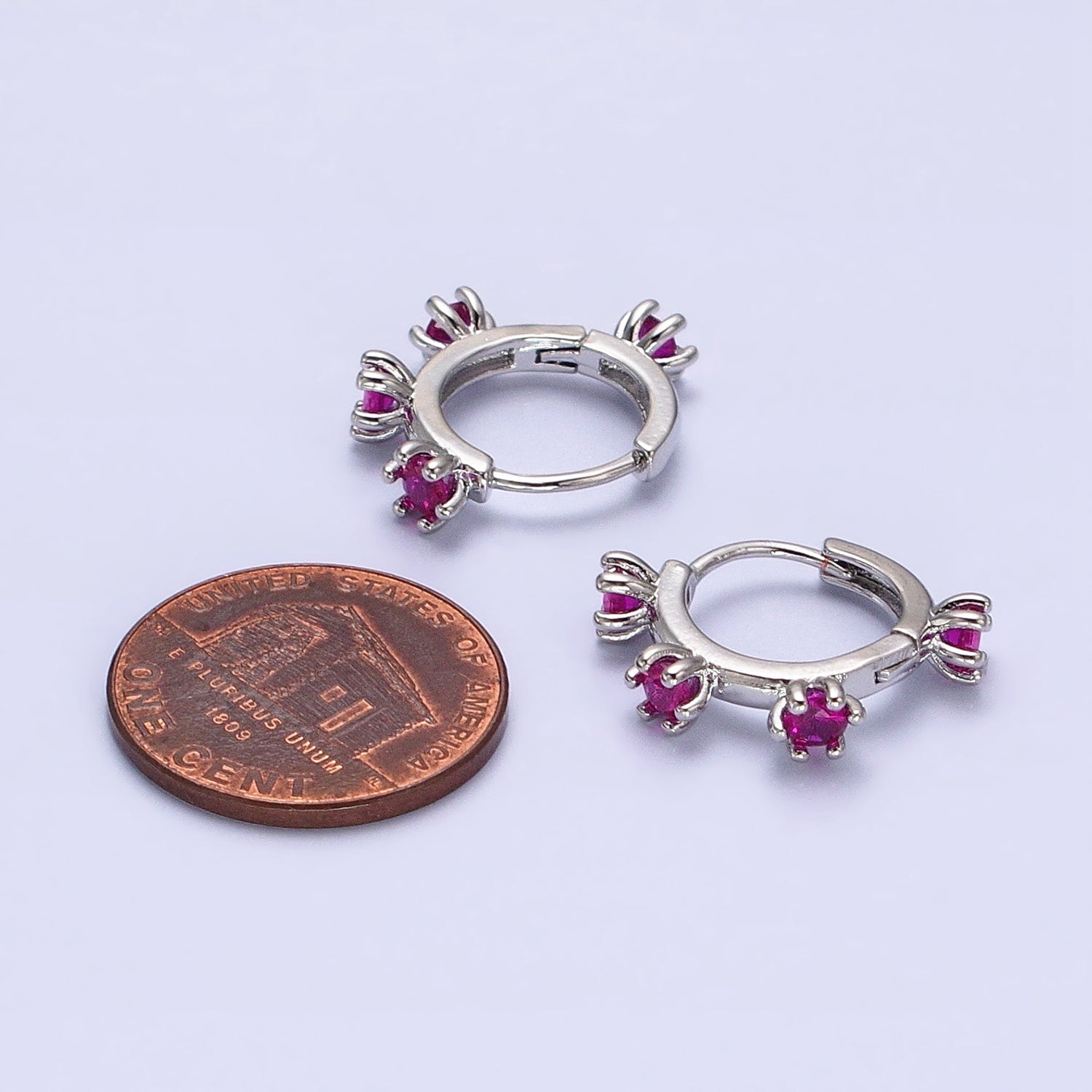 16K Gold plated 15.5mm Fuchsia CZ Dotted Outline Huggie Earrings in Silver & Gold | AB654 AD1300