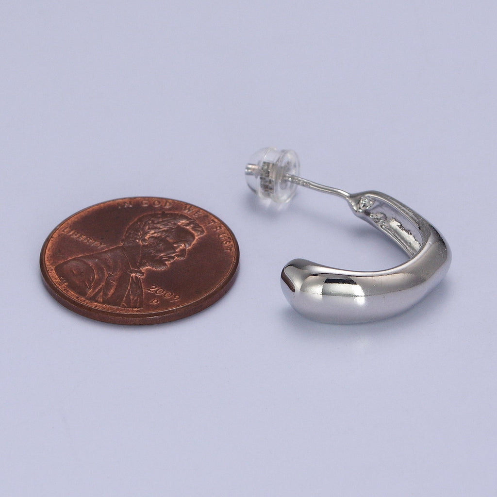 Mini Geometric Curved 17mm C-Shaped Silver Hoop Earrings | AB211 - DLUXCA