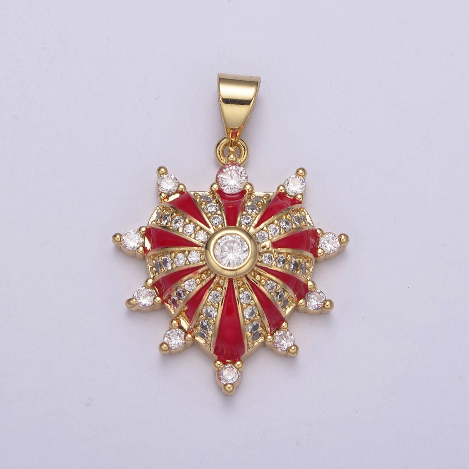 24K Gold plated 27mm White, Red, Black, Pink Enamel Micro Paved CZ Heart Pendant | H436 - H441