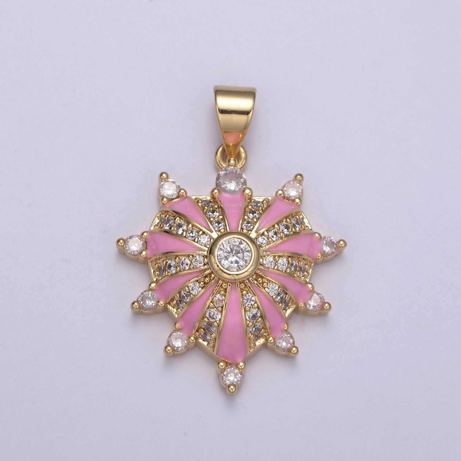 24K Gold plated 27mm White, Red, Black, Pink Enamel Micro Paved CZ Heart Pendant | H436 - H441
