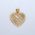 24K Gold plated 25mm Baguette Micro Paved CZ Lined Heart Pendant | I459