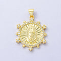 14K Gold plated Mother Mary Lady Guadalupe Sunburst Micro Paved CZ Dotted Outline Pendant |  I-775