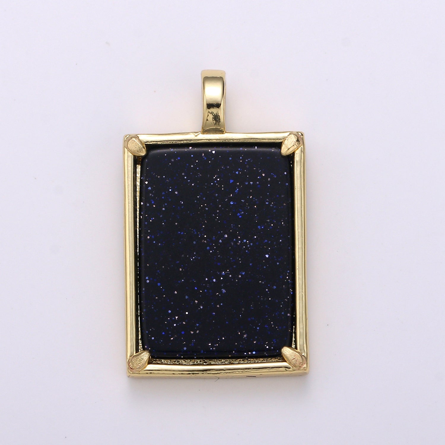 14K Gold plated 25mm Amethyst, Aquamarine, Onyx, Rose Quartz, Lapis Lazuli, Tiger Eye Gemstone Rectangle Bezel Pendant | I785 - I790