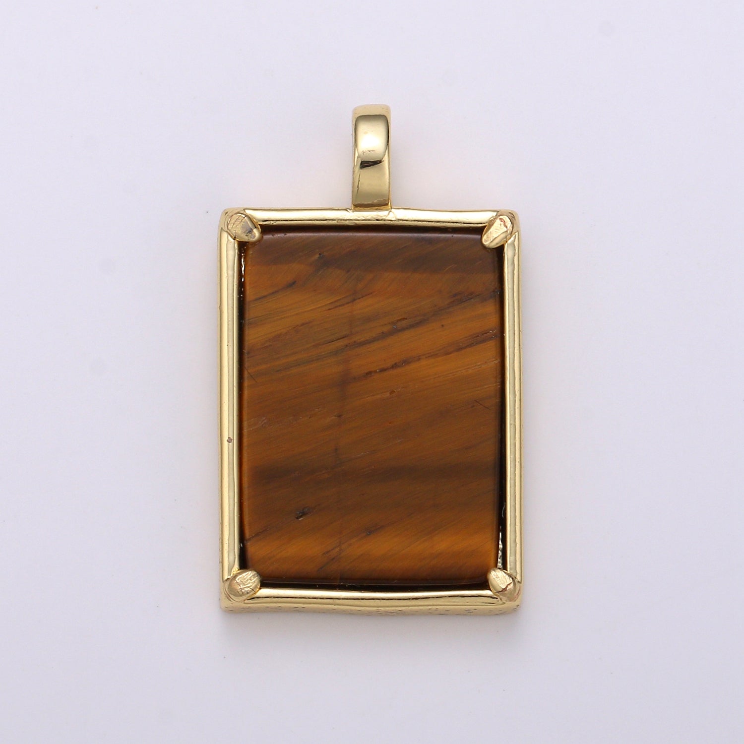 14K Gold plated 25mm Amethyst, Aquamarine, Onyx, Rose Quartz, Lapis Lazuli, Tiger Eye Gemstone Rectangle Bezel Pendant | I785 - I790