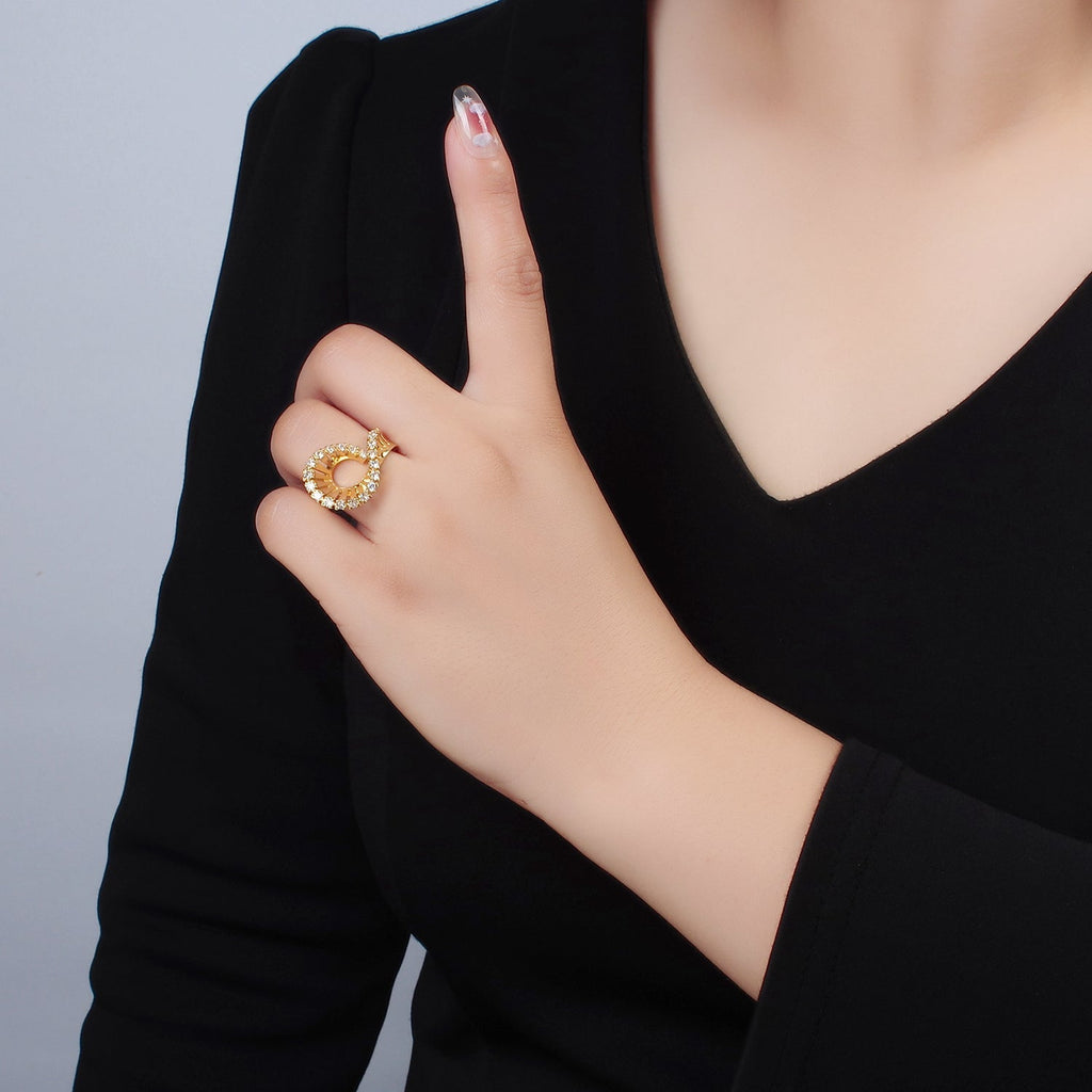 24K Gold plated Micro Paved CZ Curved Filigree Geometric Ring | O1397