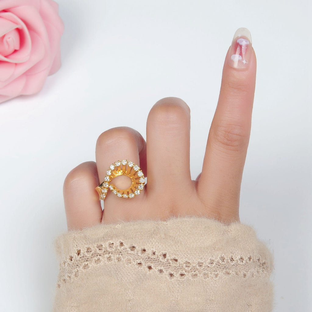 24K Gold plated Micro Paved CZ Curved Filigree Geometric Ring | O1397