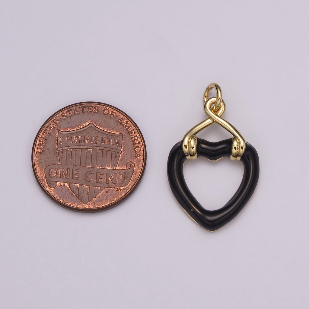 Black Open Heart Charms Enamel Colorful Hearts Black White Pink Green on Gold plated for Bracelet Earring Necklace Charm E-697-E-700