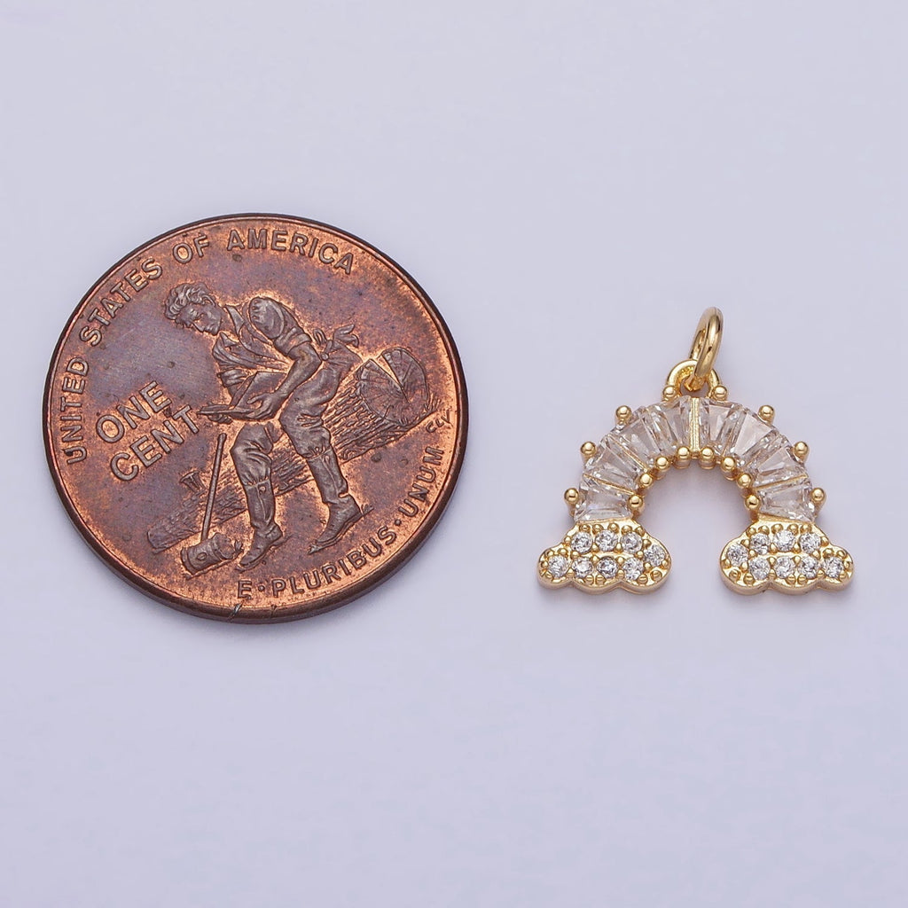 Gold plated Rainbow Clear Baguette Micro Paved CZ Charm in Gold & Silver | AC266 AC267 - DLUXCA