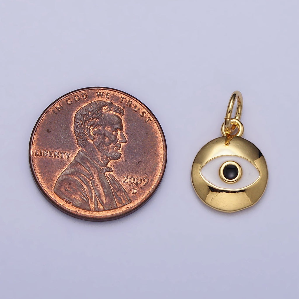 Gold, Silver Black-Eyed Enamel Evil Eye Round Charm | AC1017 AC1018