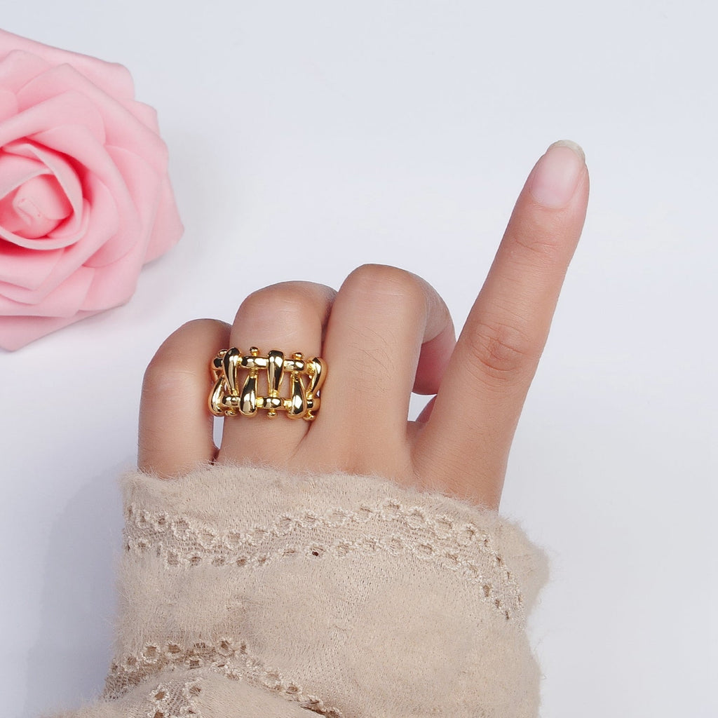 16K Gold plated Minimalist Gold, Silver Bubble Wide Geometric Rings | O089 O090