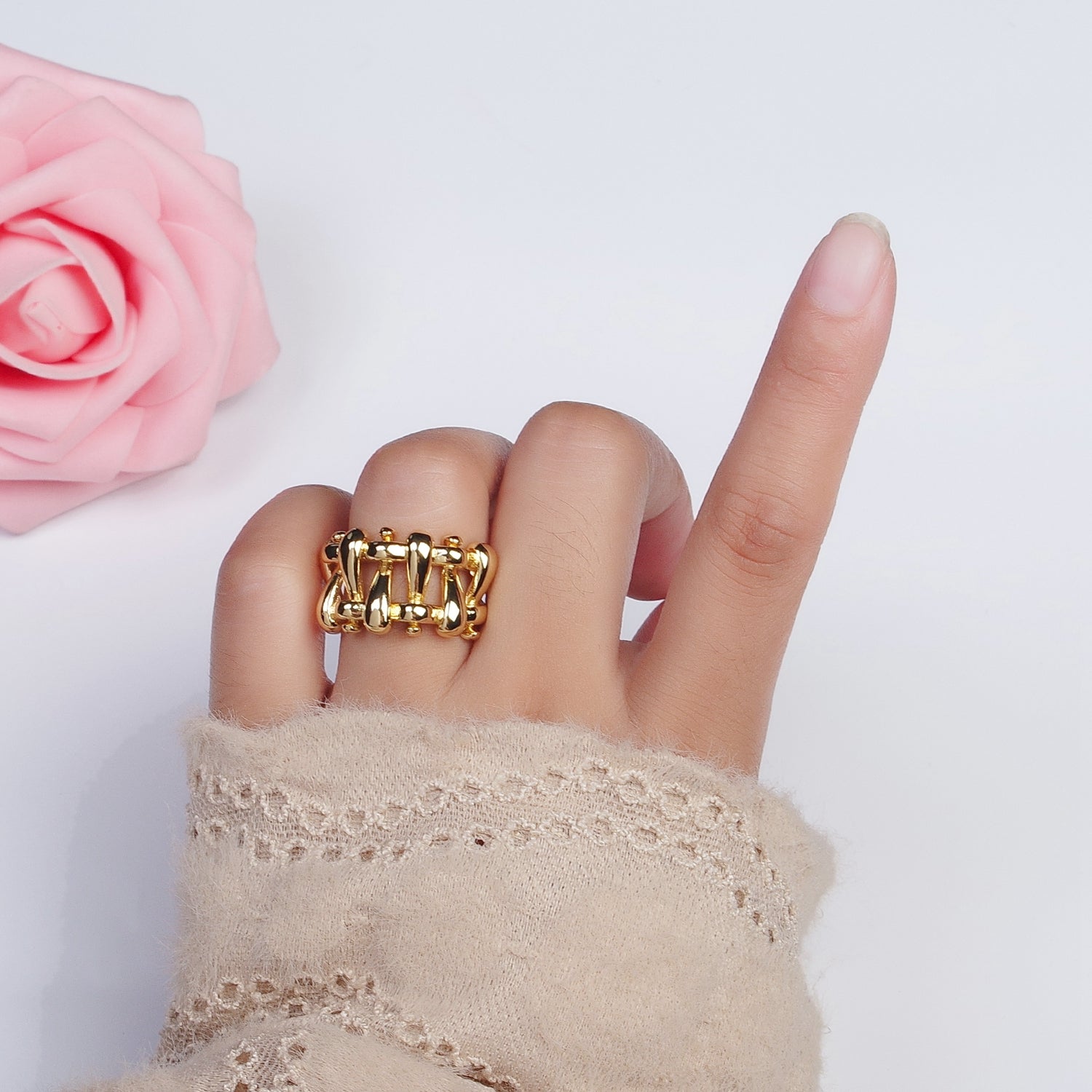 16K Gold plated Minimalist Gold, Silver Bubble Wide Geometric Rings | O089 O090