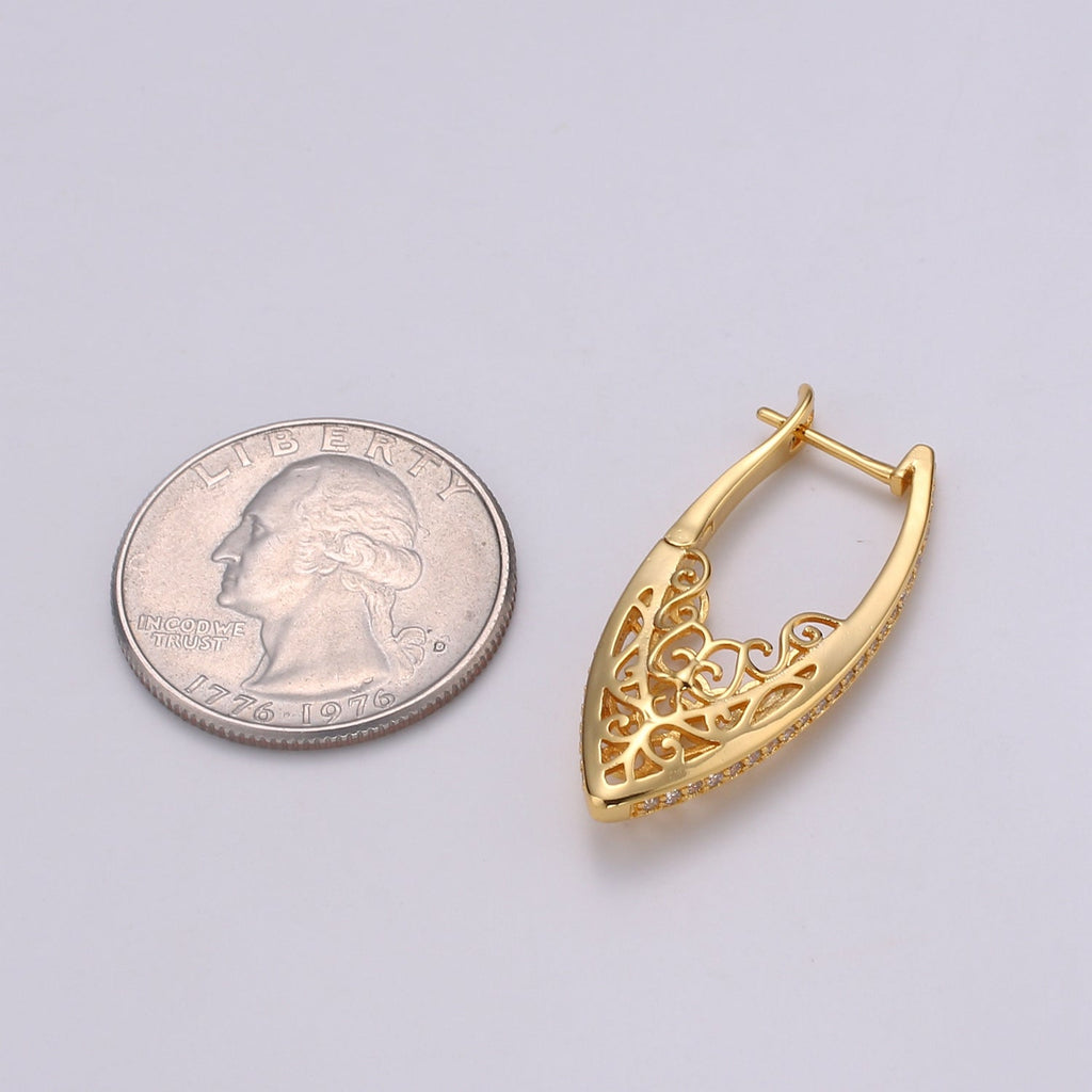 Filigree Classy Design 24K Gold Stud Earring, Gold plated CZ Pave Earring for DIY Earring Craft Supply Jewelry Making, Q321 - DLUXCA