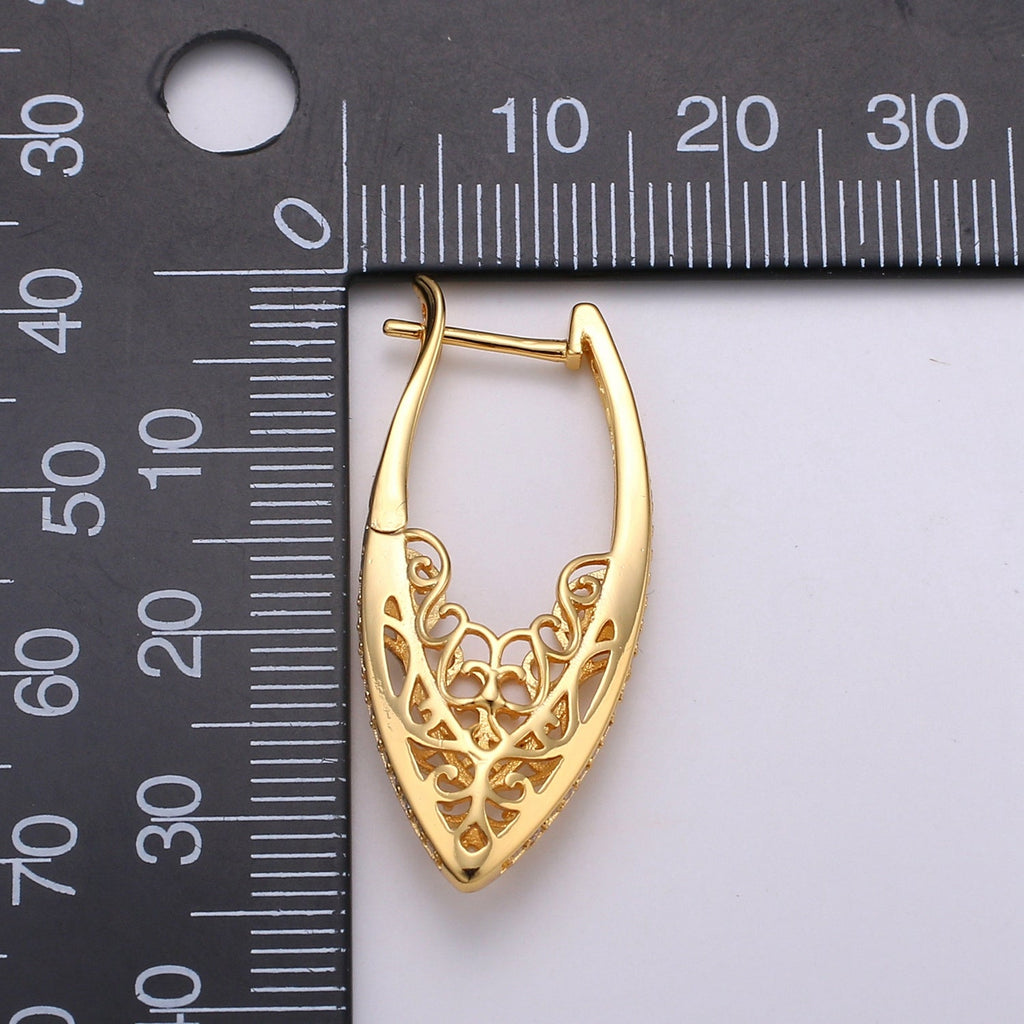 Filigree Classy Design 24K Gold Stud Earring, Gold plated CZ Pave Earring for DIY Earring Craft Supply Jewelry Making, Q321 - DLUXCA