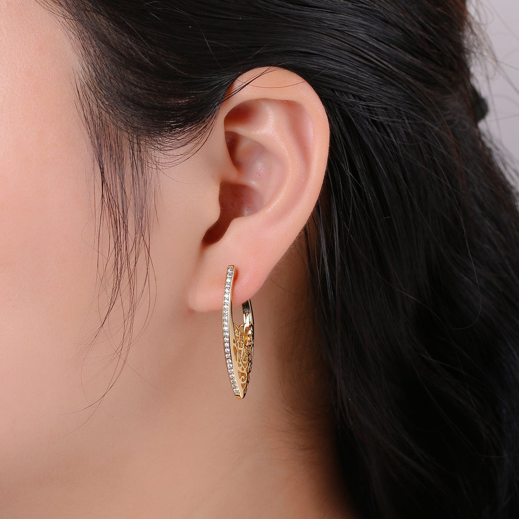 Filigree Classy Design 24K Gold Stud Earring, Gold plated CZ Pave Earring for DIY Earring Craft Supply Jewelry Making, Q321 - DLUXCA