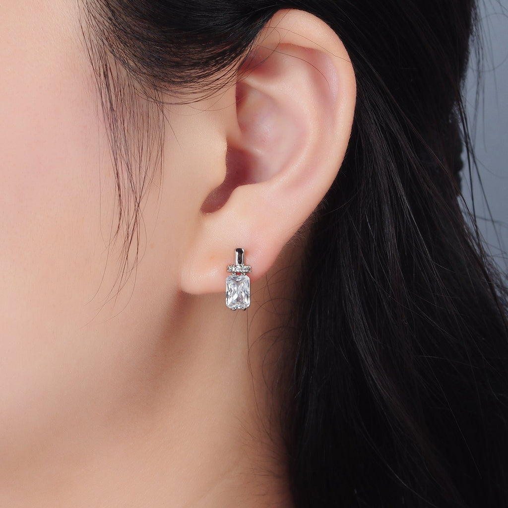 14K Gold plated Baguette CZ Micro Paved English Lock Hoop Earrings in Gold & Silver | AB1243 AB1244