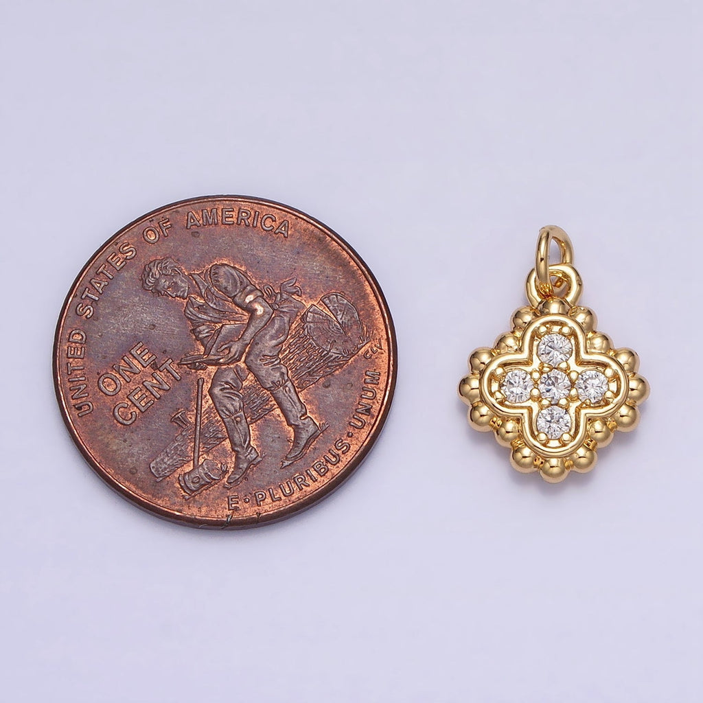 Gold, Silver Beaded Clear Micro Paved Clover Quatrefoil Add-On Charm | AC604 AC621