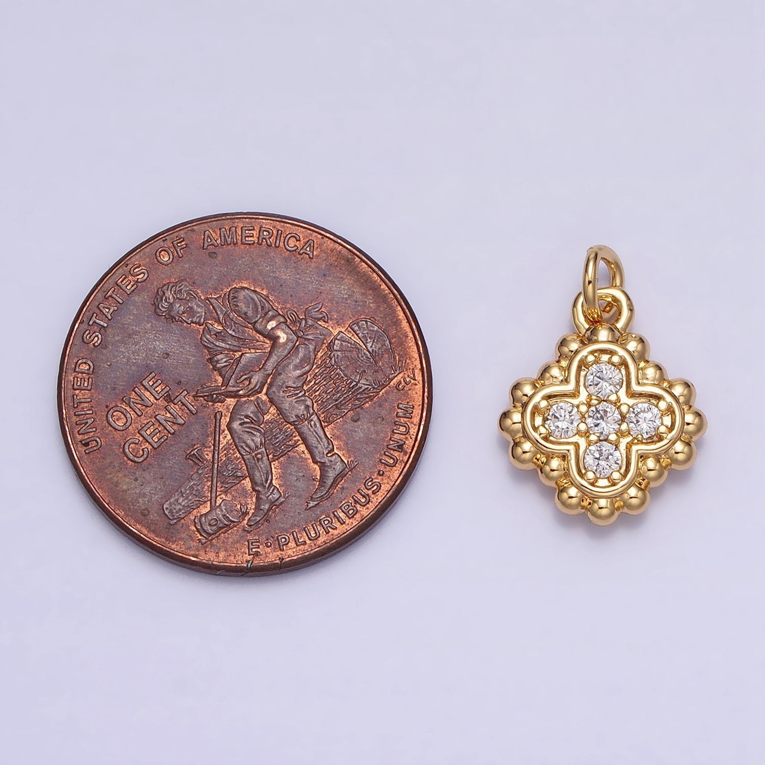 Gold, Silver Beaded Clear Micro Paved Clover Quatrefoil Add-On Charm | AC604 AC621