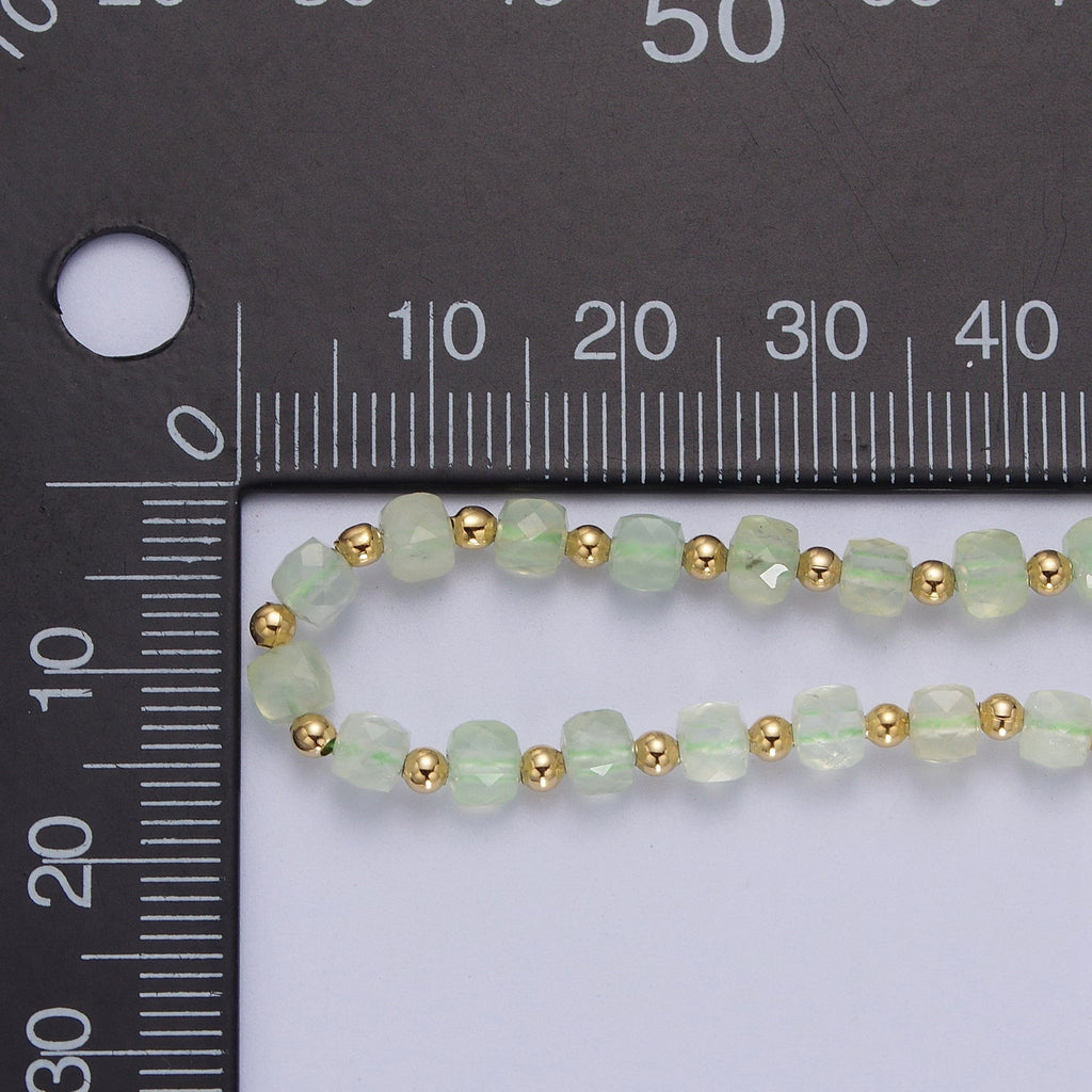 16 Inch Natural Prasiolite Green Multifaceted Cube Gemstone w. Gold Bead Choker Necklace | WA-1446 - DLUXCA