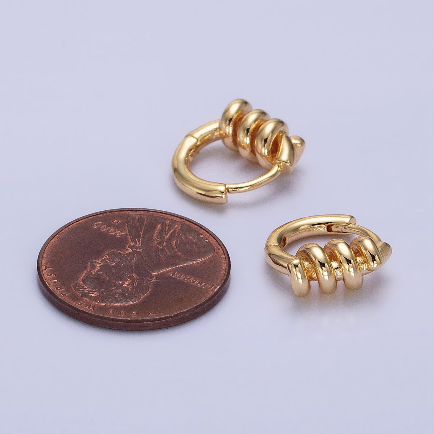 16K Gold plated 13mm Triple Spiral Band Huggie Earrings in Gold & Silver | AD1096 AD1097