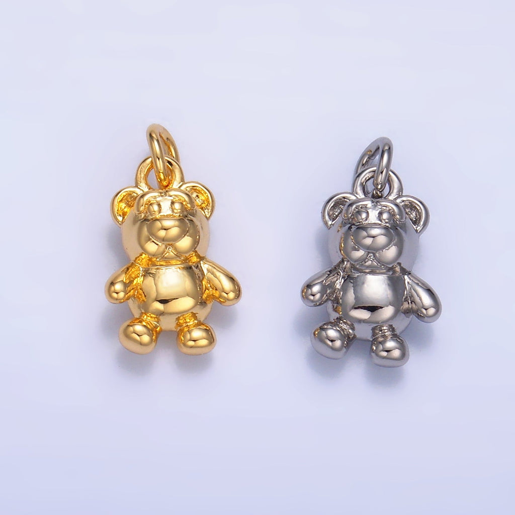 24K Gold plated Teddy Bear Animal Multidimensional 3D Charm in Gold & Silver | W797