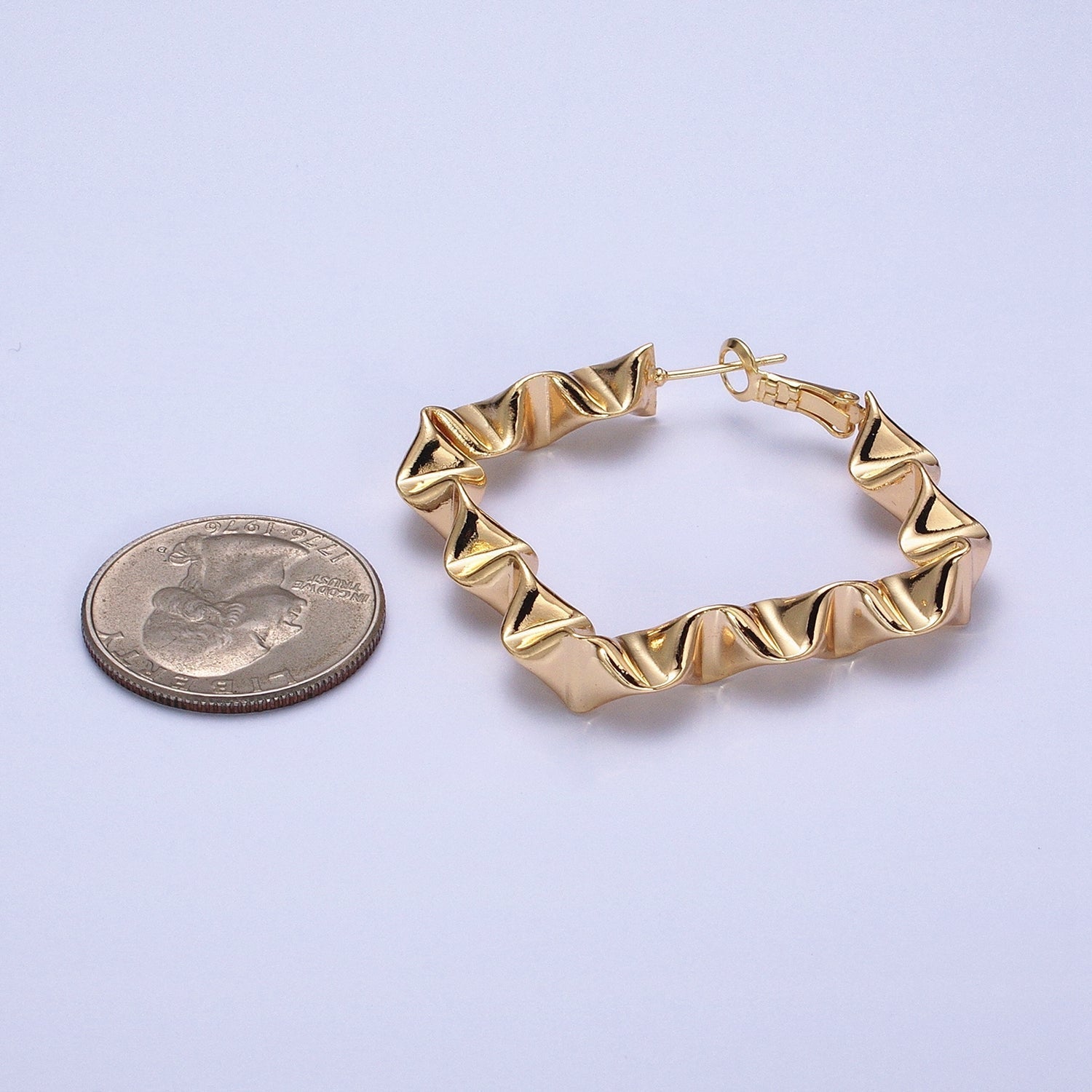 Gold Wavy Rhombus Hoops Lever Back Hoops Statement Gold Hoops 16K Gold plated Earring 41mm AD996 AD997