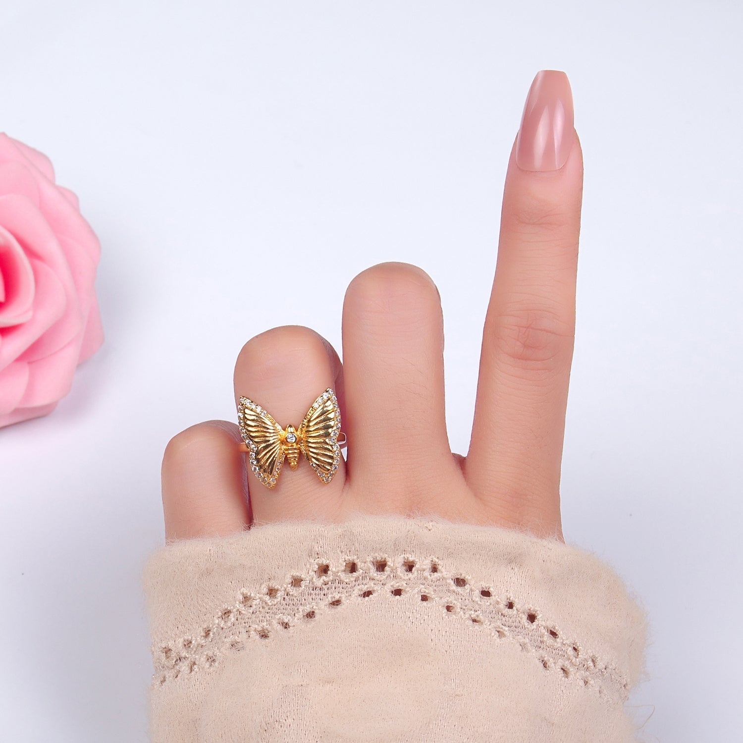 16K Gold plated CZ Butterfly Adjustable Ring | O302 & O303