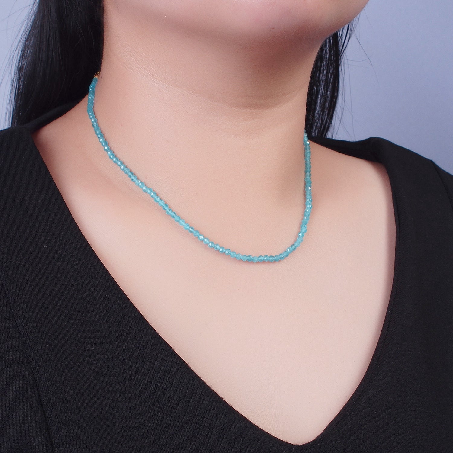 24K Gold plated 3mm Round Gemstone 15 Inch Necklace | WA-3074