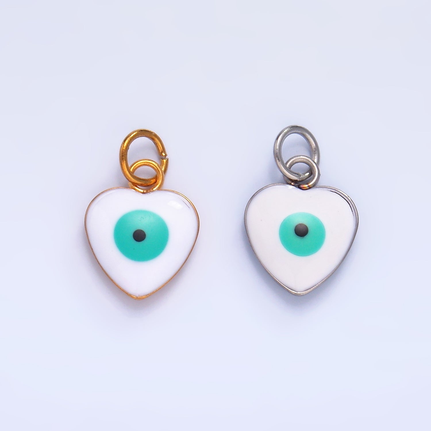 Stainless Steel 11.5mm Evil Eye Enamel Heart Charm in Gold & Silver | P733