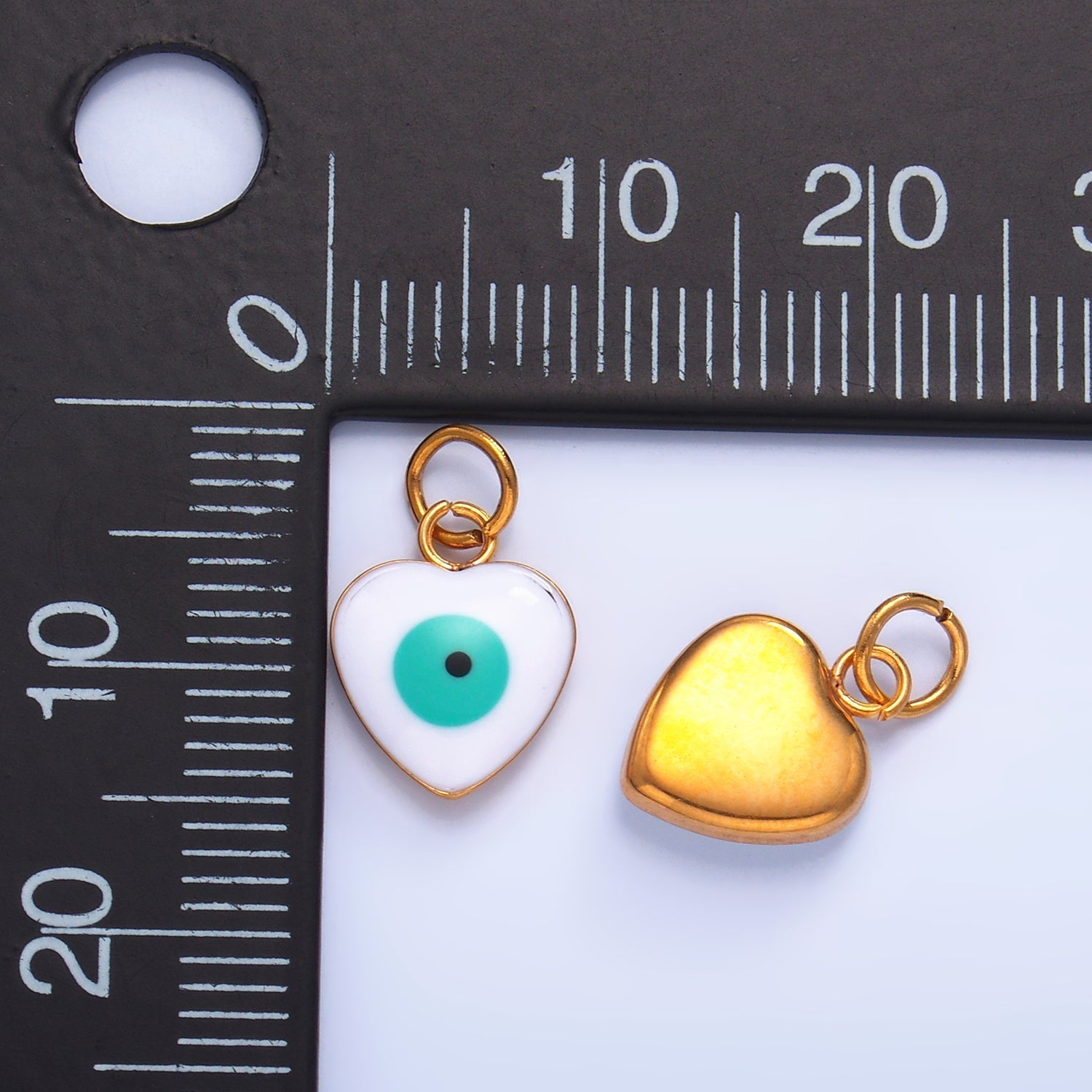 Stainless Steel 11.5mm Evil Eye Enamel Heart Charm in Gold & Silver | P733