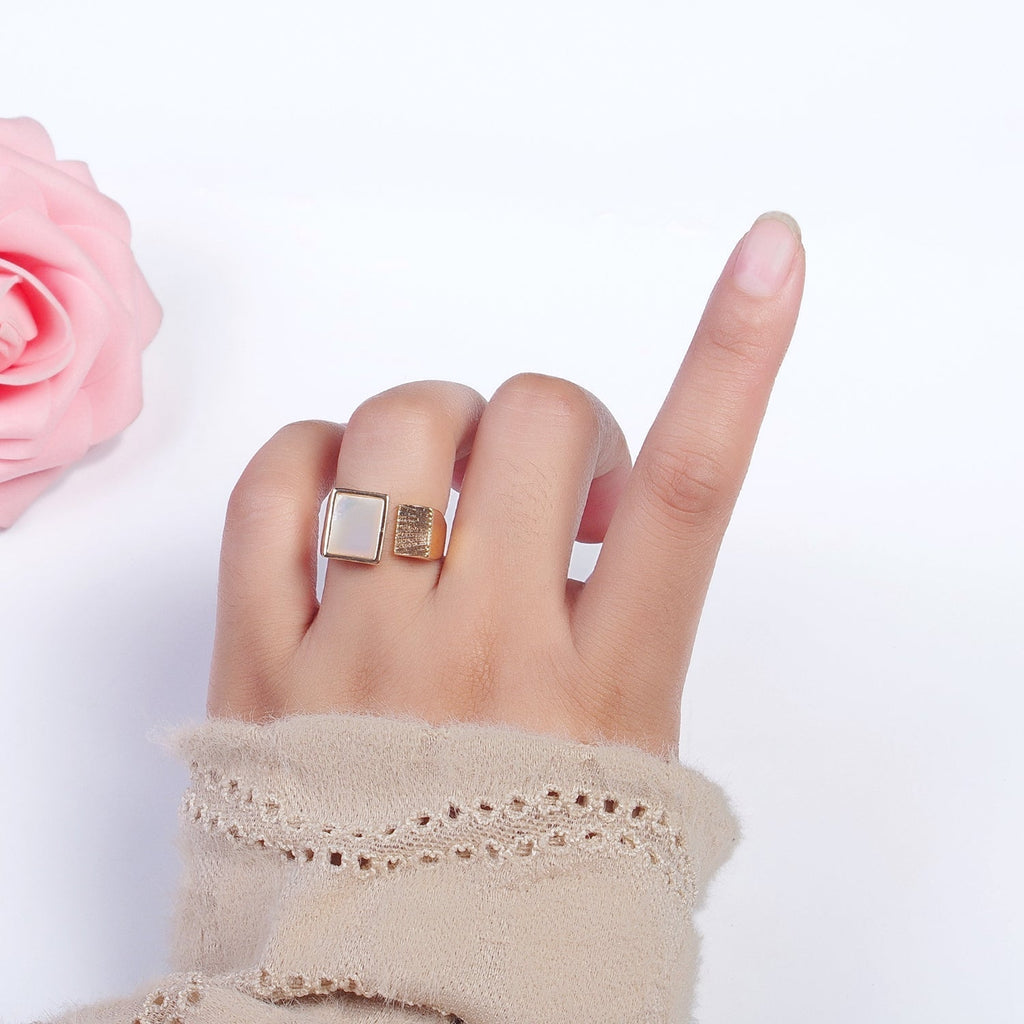 16K Gold plated Double Square Rectangular Textured Pearl Ring O-240