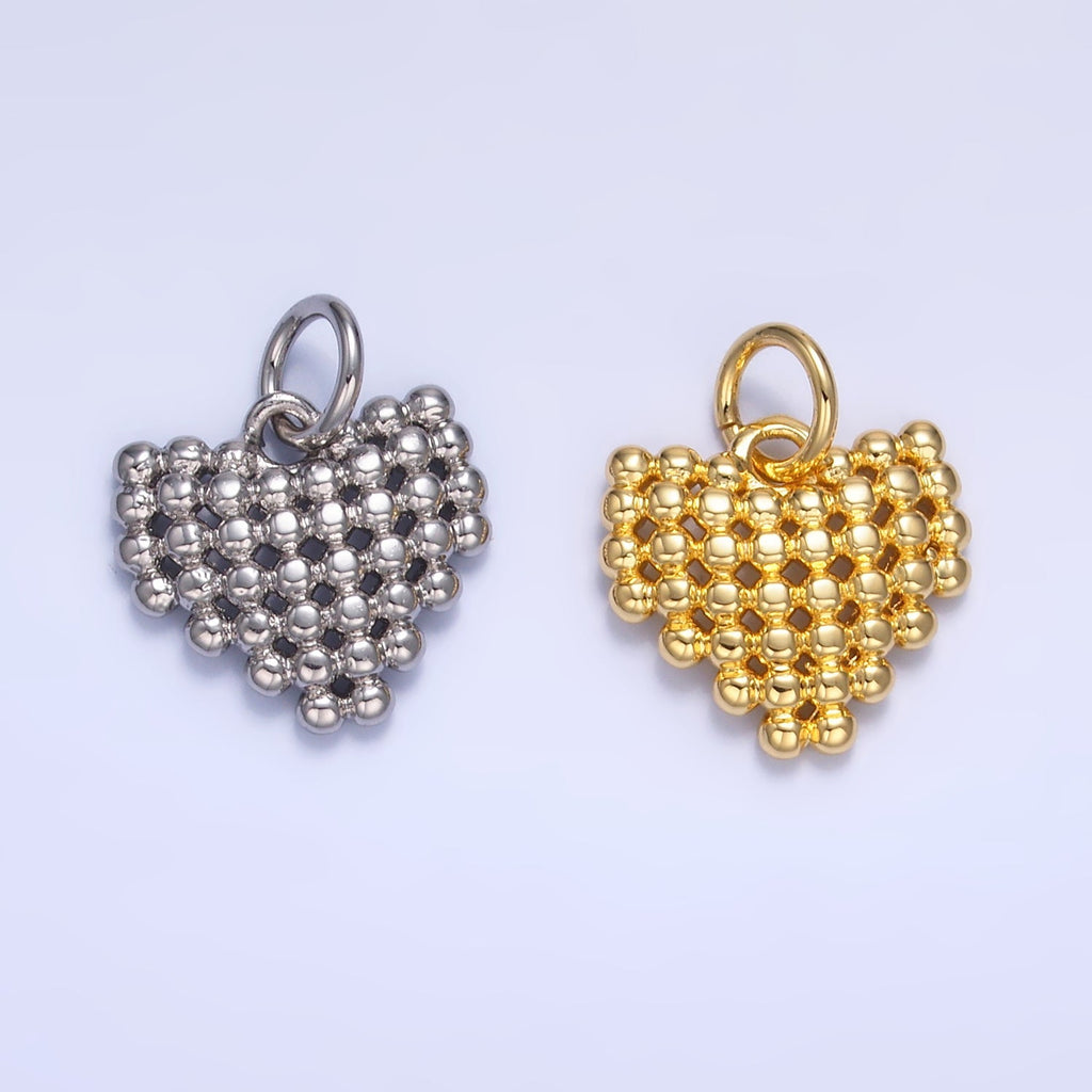 24K Gold plated Beaded Ball Heart Charm in Gold & Silver | W785