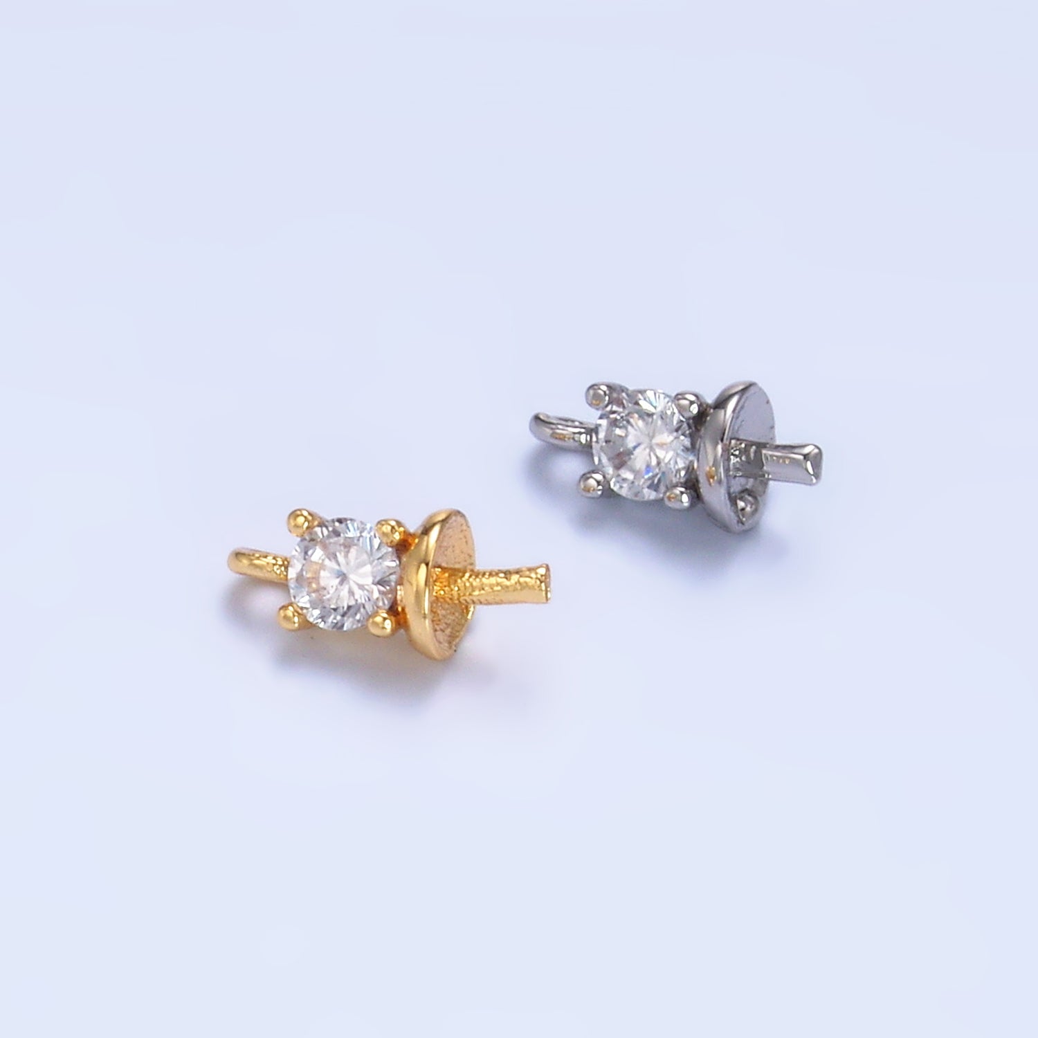 24K Gold plated Clear CZ Drill Bail Finding in Gold & Silver | Z1060