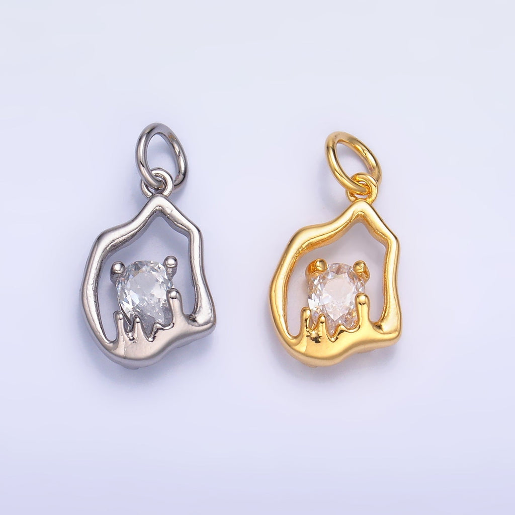 24K Gold plated Clear CZ Molten Charm in Gold & Silver | W889
