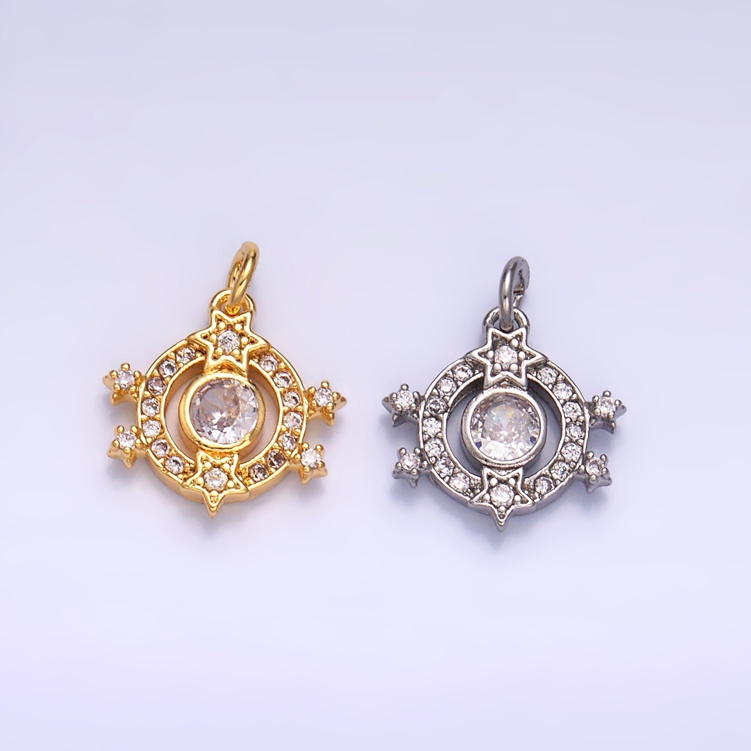 24K Gold plated Micro Paved CZ Celestial Star Charm in Gold & Silver | W868