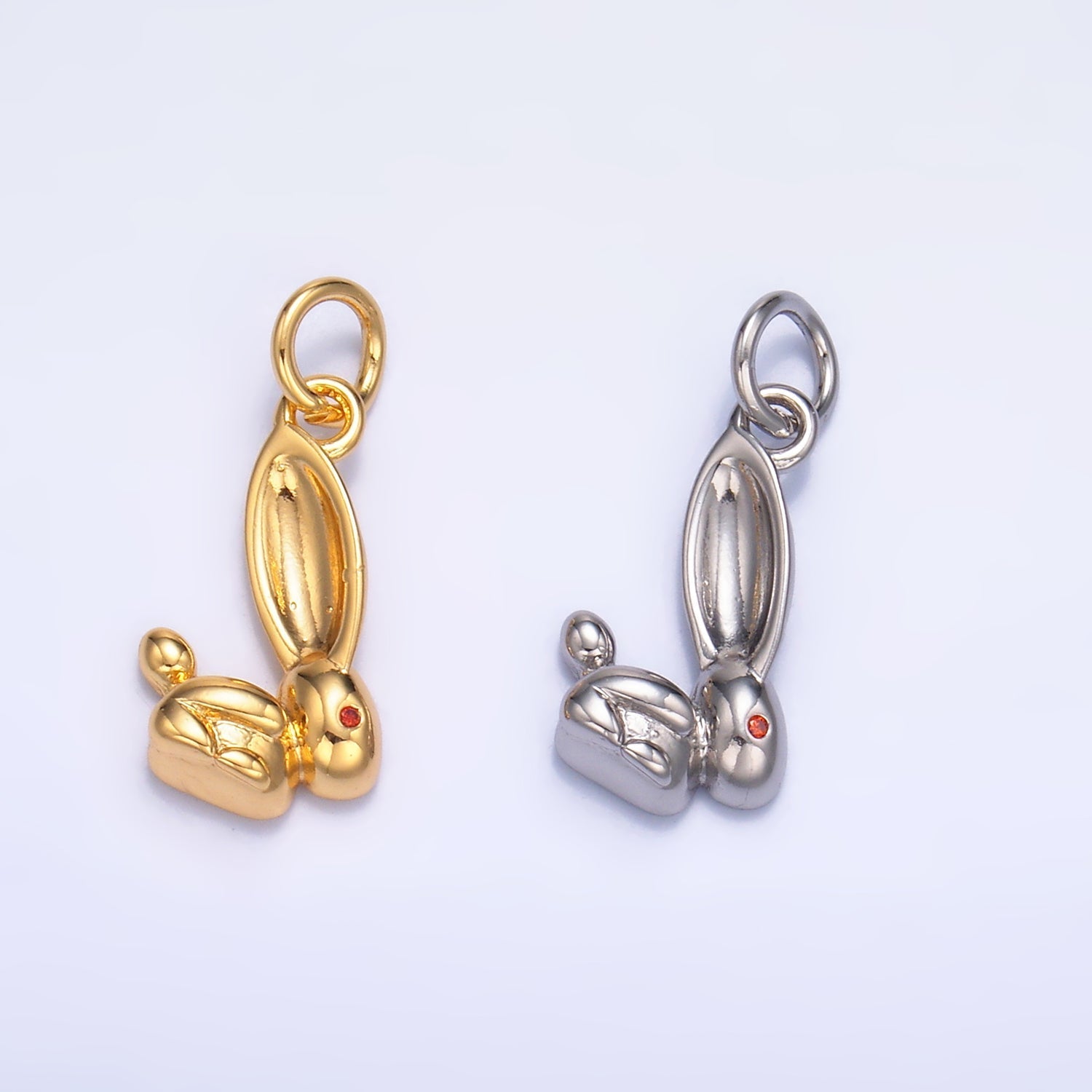 24K Gold plated CZ Rabbit Bunny Multidimensional 3D Charm in Gold & Silver | M174